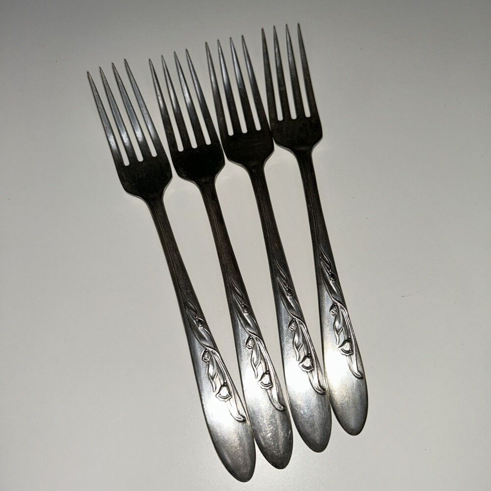 Vtg Carlton Fork Set Silver Plate 4 FLAWED Heavy scratched ,tarnished Unpolished